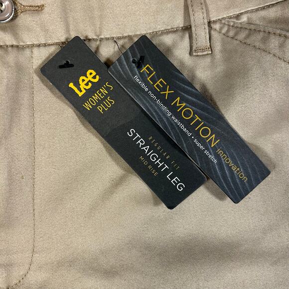 NWT Lee Reg Straight Mid Rise Khakis Women's 18W Med Tan Flex Motion Plus Pants - Picture 4 of 11
